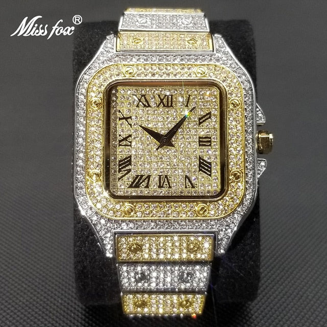 MISSFOX Ice Out Square Watch